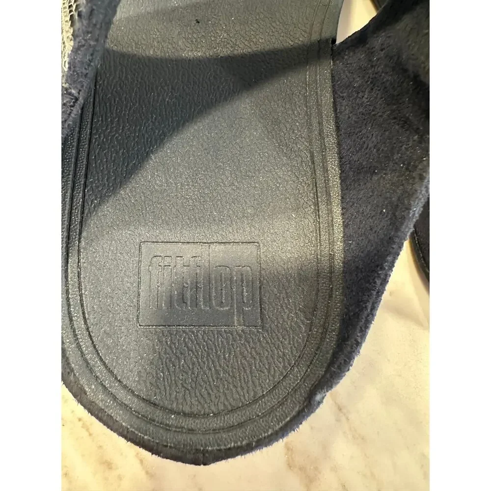 FitFlop Women’s Size 10 Navy Blue Rhinestone Crystal Two Strap Slide Sandals
